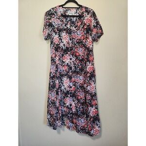 Vintage Anthony Richards Black Floral Dress Button Front‎ Size Large